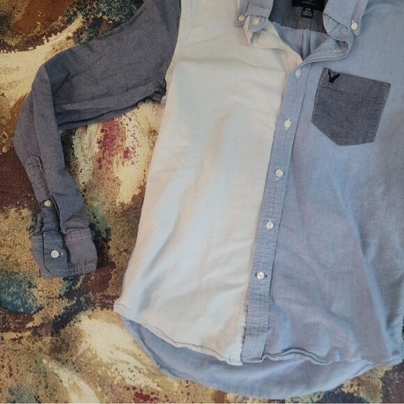 American Eagle Classic Fit Collared Shirt  Small Petit Button Up Two Tone Shirt - Picture 6 of 11
